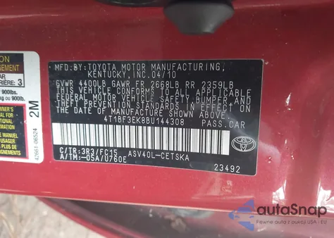 2011 Toyota Camry Se из США, поврежденный, VIN 4T1BF3EK8BU144308